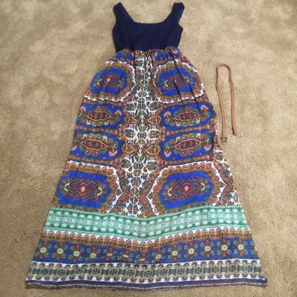 Summer Dress Blue Orange and Green with belt.